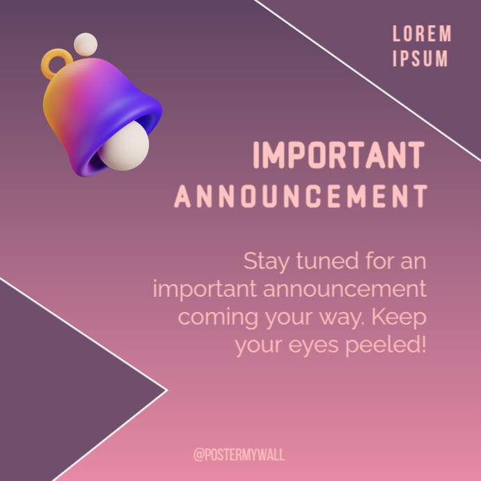 Modern & Minimal Important Announcement Square (1:1) template
