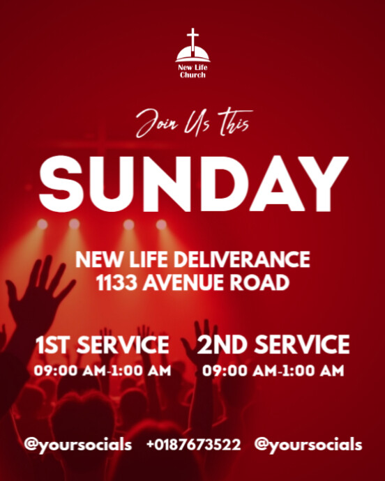 Modern & Minimal Join Us This Sunday New Member Event Service Flyer Banner Poster Social Google Face Instagram Portrait template