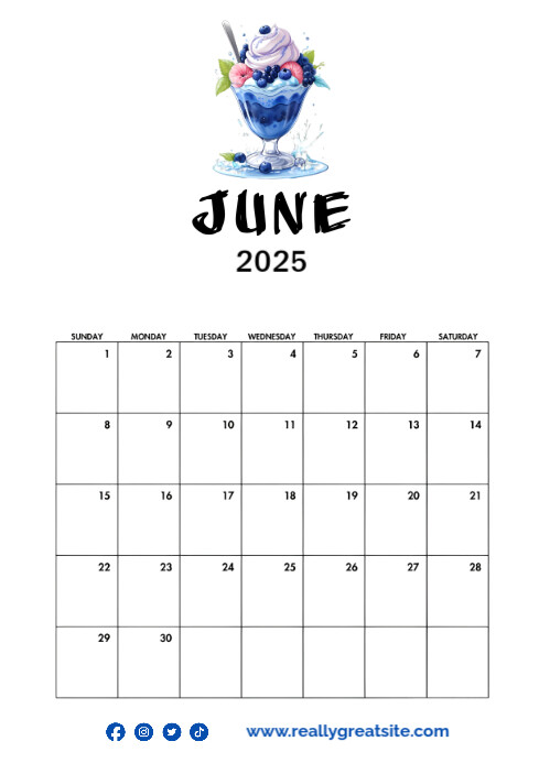 Modern & Minimal June Calendar Design A4 template