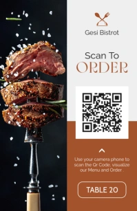 Modern & Minimal Kaki And White Scan To Order White And Orange Half Page Wide Scan To Order Qr Code template