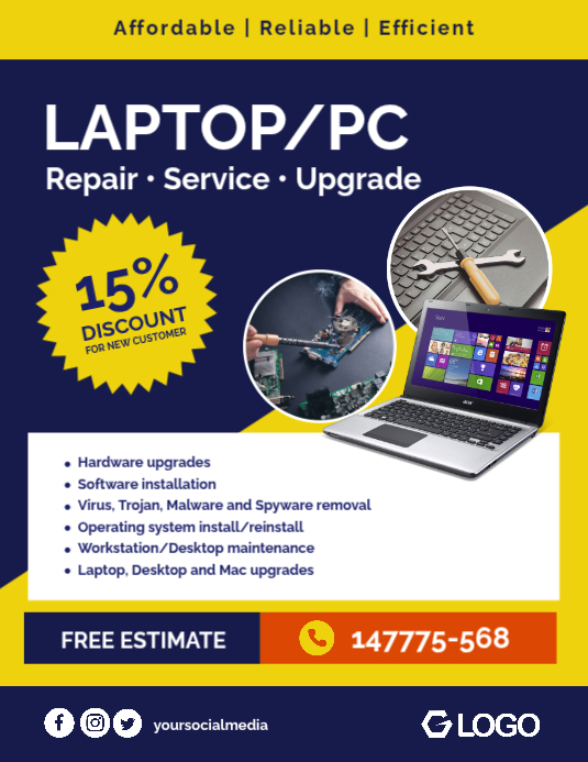 Copy of Modern & Minimal Laptop / Pc Repair Service Upgrade Flyer (us ...