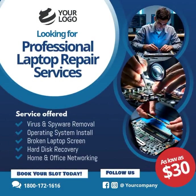 Modern & Minimal Laptop Repair Services Facebook Instagram Post ...