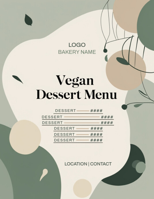 Modern & Minimal List base Vegan Dessert Menu Flyer | Clean Abstract Modern Design Flyer (us Letter) template