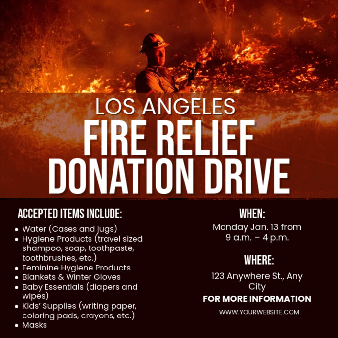 Modern & Minimal Los Angeles Fire Relife Donation Drive Instagram Post template