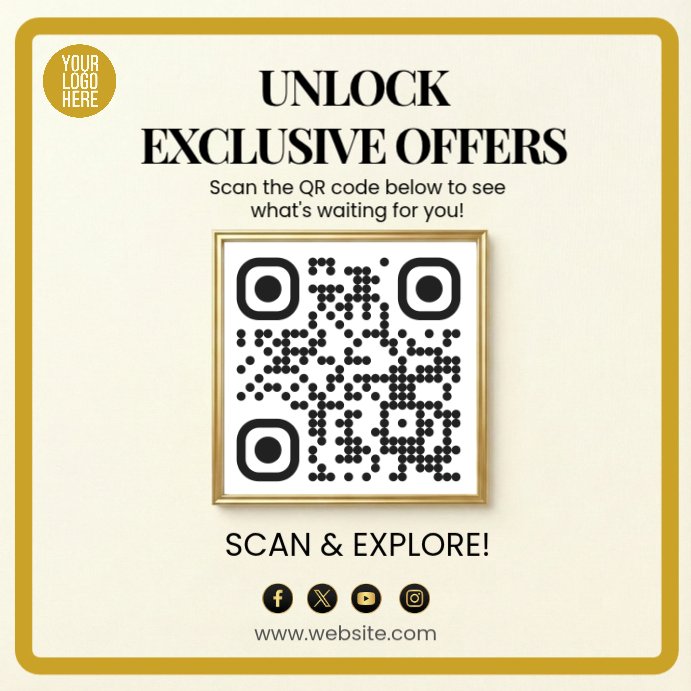Modern & Minimal Luxury Gold Frame Qr Code Promotional Flyer Square (1: ...