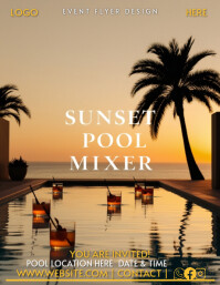 棕色 Pool Party Flyer Template