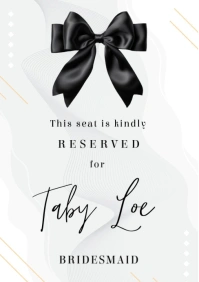 Modern & Minimal Luxury Wedding Reserved Seating Chair Tag With Black Bow A5 template