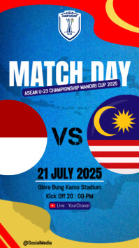 Modern & Minimal Match Day Indonesia Vs Malaysia Asean U23 2025 Instagram Story template