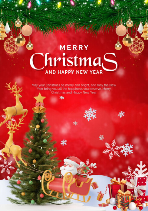 Modern & Minimal Merry Christmas And Happy New Year Flyer A4 Template ...
