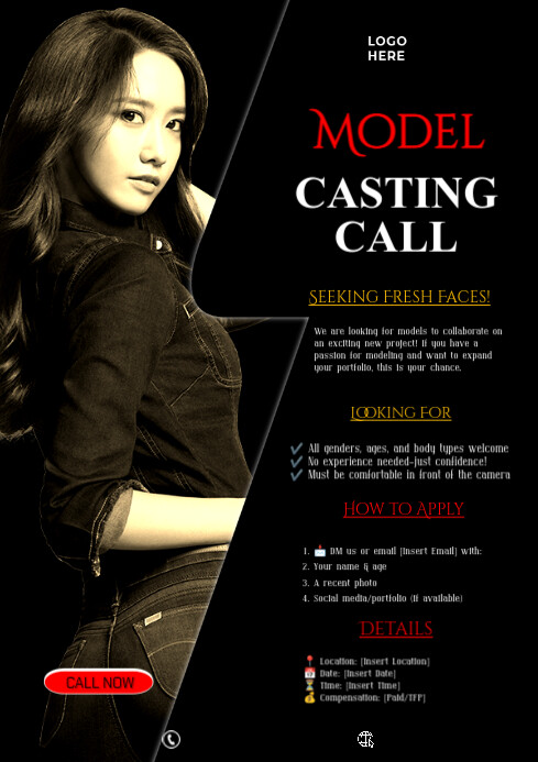 Modern & Minimal Model Call Comp Card Design Template A1