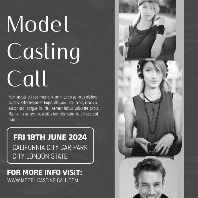 Modern & Minimal Modern Casting Call Template Wpis na Instagrama