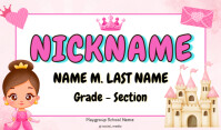 Modern & Minimal Nametag For Kids School Girl Princess Template Tanda Cartellino