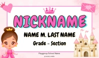 Modern & Minimal Nametag For Kids School Girl Princess Template Tanda