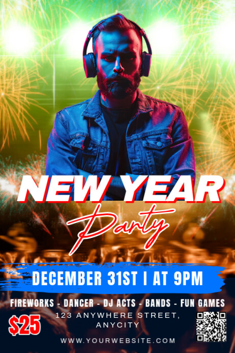 Modern & Minimal New Year Party Poster Template | PosterMyWall