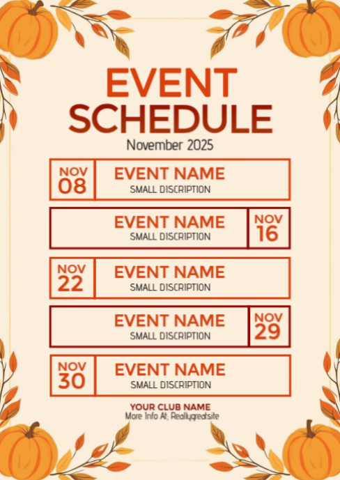 Modern & Minimal November 2025 Events Schedule A6 template