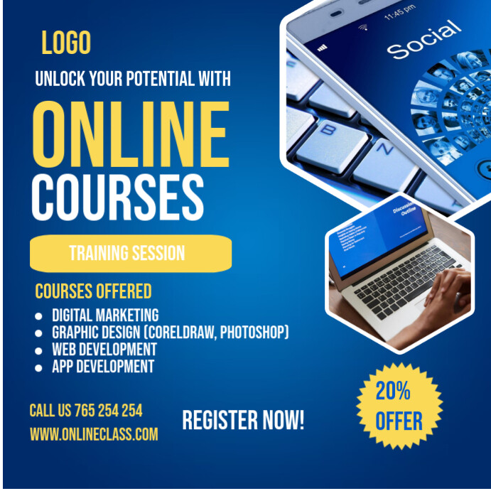 Modern & Minimal Online Courses Square (1:1) template