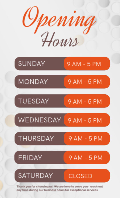 Modern & Minimal Opening Hours Us Legal template