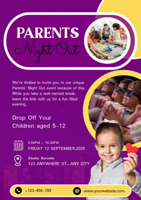Modern & Minimal Parents Night Out Ad Flyer Template Design A4