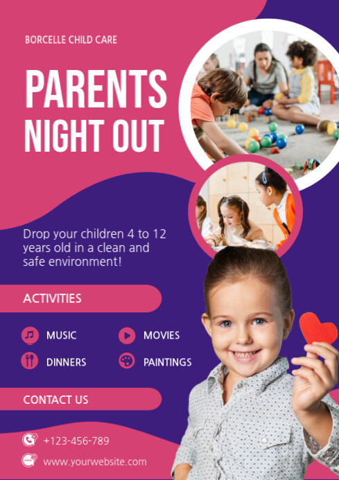 Modern & Minimal Parents Night Out Event Flyer Template Design A4