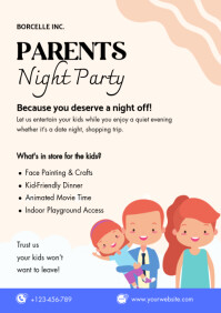 Modern & Minimal Parents Night Party Ad Flyer Design A4 template