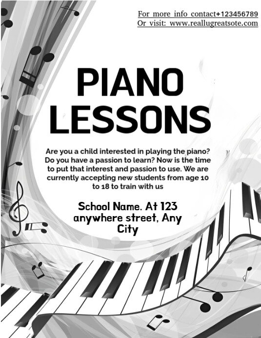 Modern & Minimal Piano Lessons Flyer (us Letter) Template | PosterMyWall