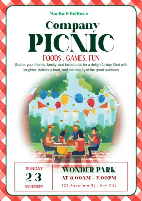 Modern & Minimal Picnic In The Park Ad Flyer Design A4 template