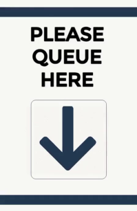 Modern & Minimal Please Queue Here Sign – Professional Directional Instruction Tabloid template