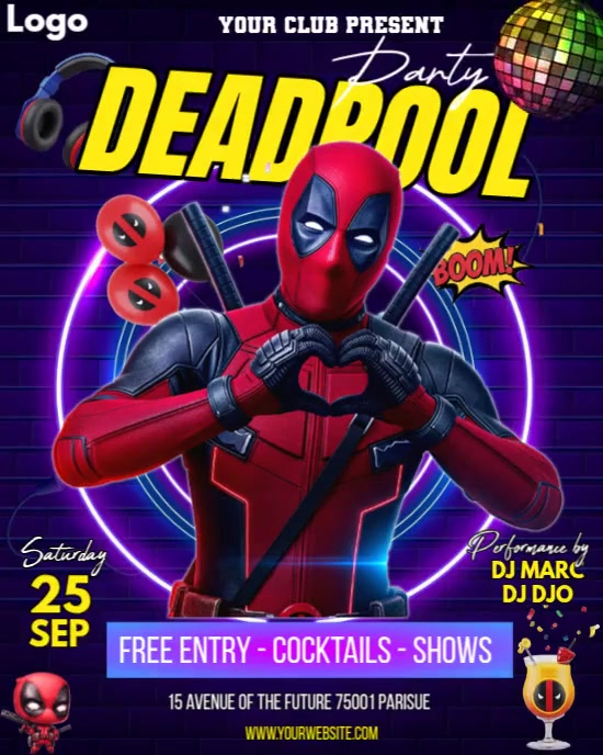 Deadpool Party Invitation Instagram Portrait template