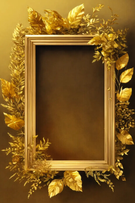 Modern & Minimal Rectangular Golden Frame Border With Golden Plant Poster Design template