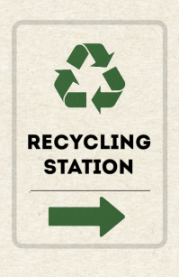 Modern & Minimal Recycling Station Sign With Green Arrows – Eco-friendly Directional Sign Tabloid template
