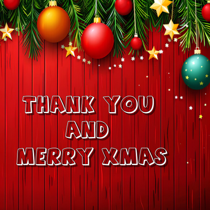Modern & Minimal Red Background Thank You And Merry Xmas  Instagram Post template