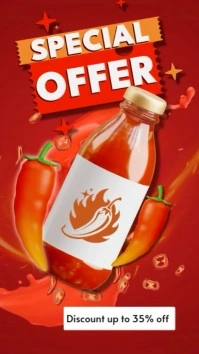 Modern & Minimal Red White 3d Illustration Chili Sauce Special Offer Promotional Reel Instagram template