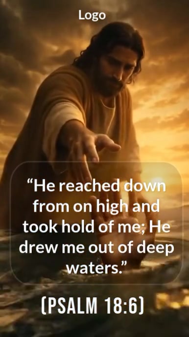 Modern & Minimal Rescued From Deep Waters – Psalm 18:16 Bible Verse Video Digital Display (9:16) template