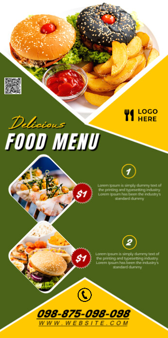 Modern & Minimal Restaurant Food Menu Roll Up Banner 3' × 6' template