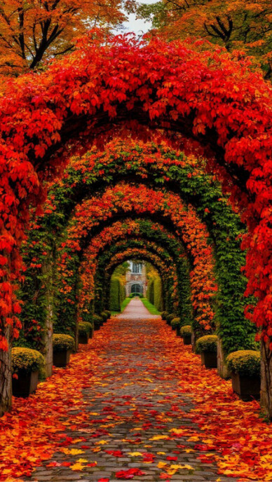 Modern & Minimal Romantic Autumn Archway Path Background Digital Display (9:16) template
