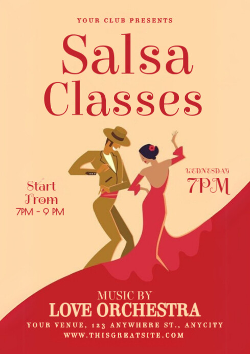 Modern & Minimal Salsa Night Party A4 template