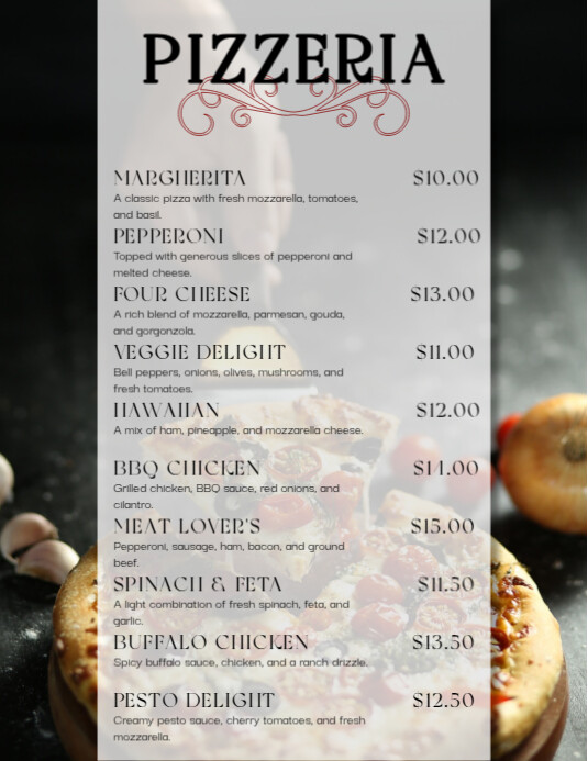 Modern & Minimal Simple Pizza Menu US Letter Modelo | PosterMyWall