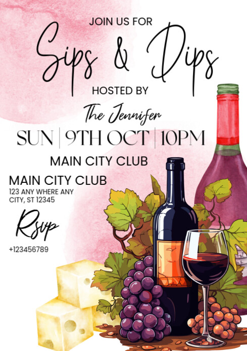 Modern & Minimal Sips Dips Invite A4 template