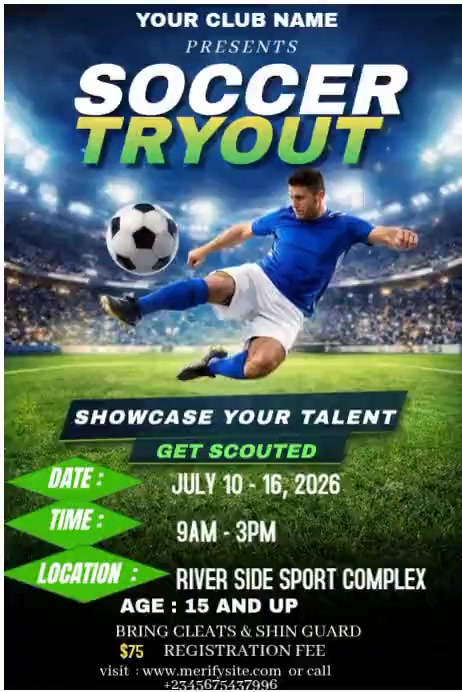 Modern & Minimal Soccer Tryout Poster Video Template | PosterMyWall