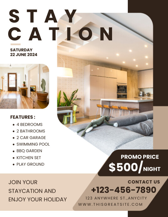 Modern & Minimal Staycation Promo  Flyer (us template