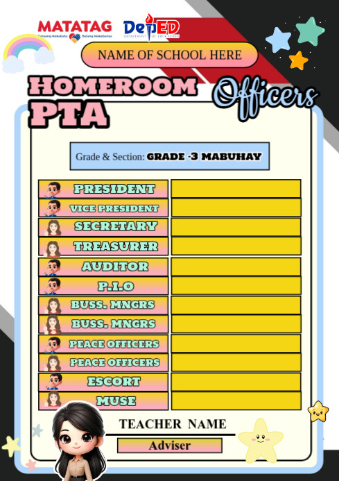 Pta Program Outline Modern & Minimal Student Pta Officers Poster A4 Template | PosterMyWall