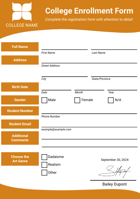 Modern & Minimal Students Registration A4 template