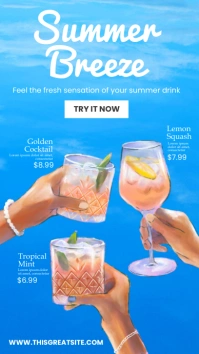 Modern & Minimal Summer Breeze Drink Menu Ins Instagram Story template