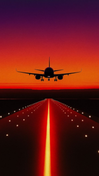 Modern & Minimal Sunset Airplane Landing Runway Background Digital Display (9:16) template