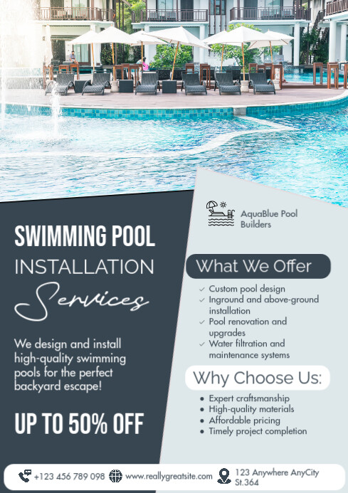 Modern & Minimal Swimming Pool Installation Services A2 Template ...