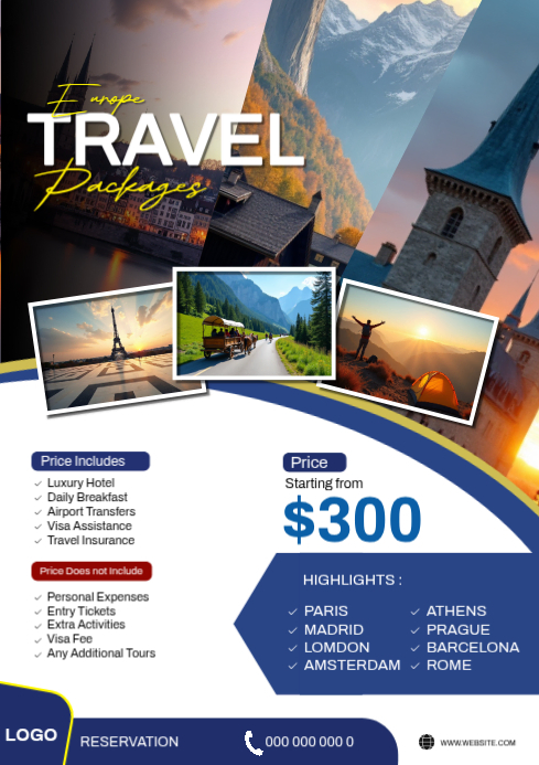 Modern & Minimal Travel Packages A4 Template | PosterMyWall