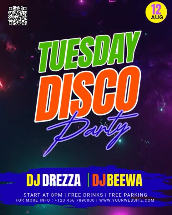 Modern & Minimal Tuesday Disco Party Instagram Portrait template