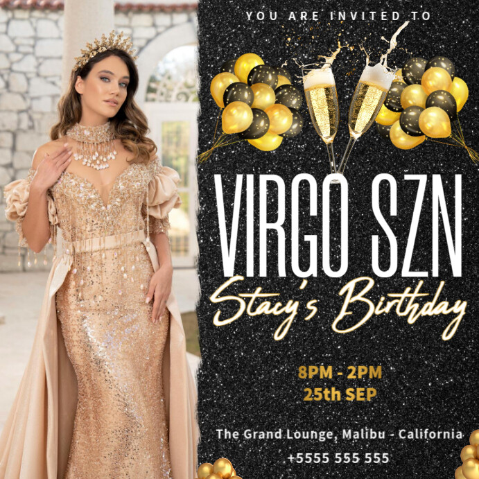 Modern & Minimal Virgo Birthday Bash Flyer Instagram Post template