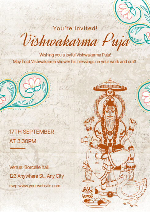 Modern & Minimal Vishwakarma Puja Program Invitation A4 template
