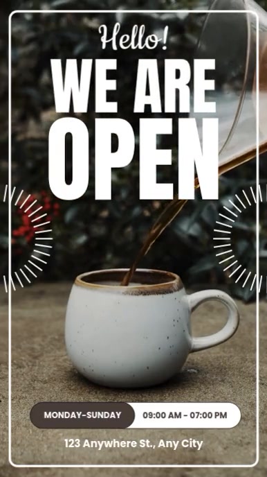 Modern & Minimal We Are Open Coffee Shop Reel Instagram template